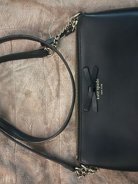 kate spade Black Leather Crossbody with Bow and Chain Strap